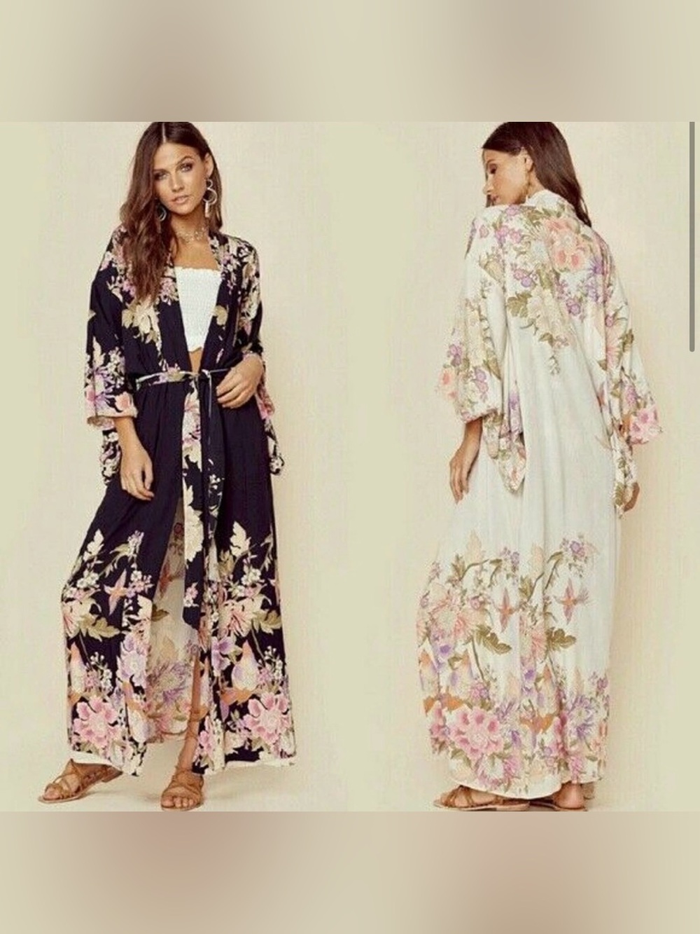 SPELL AND THE GYPSY - BLUE SKIES LUXE REVERSIBLE KIMONO - BLACK​/​CREAM NWT
